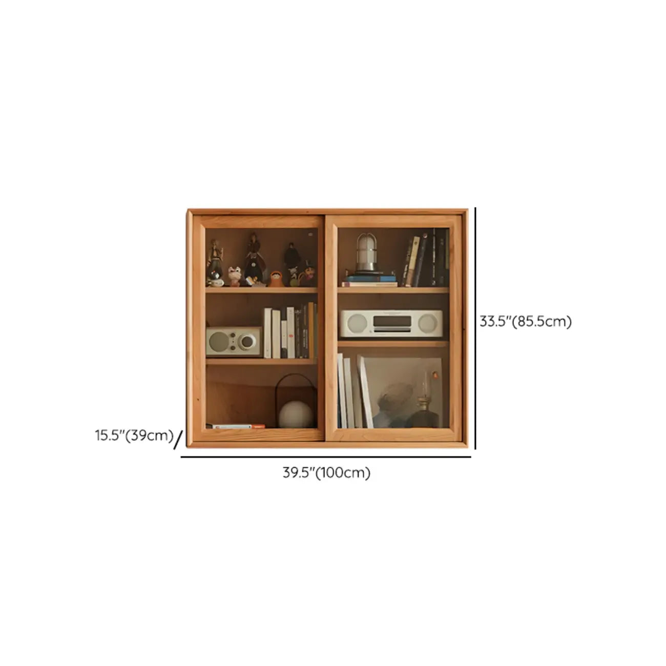 Rectangular Natural Wood Glass Door Storage Display Cabinet