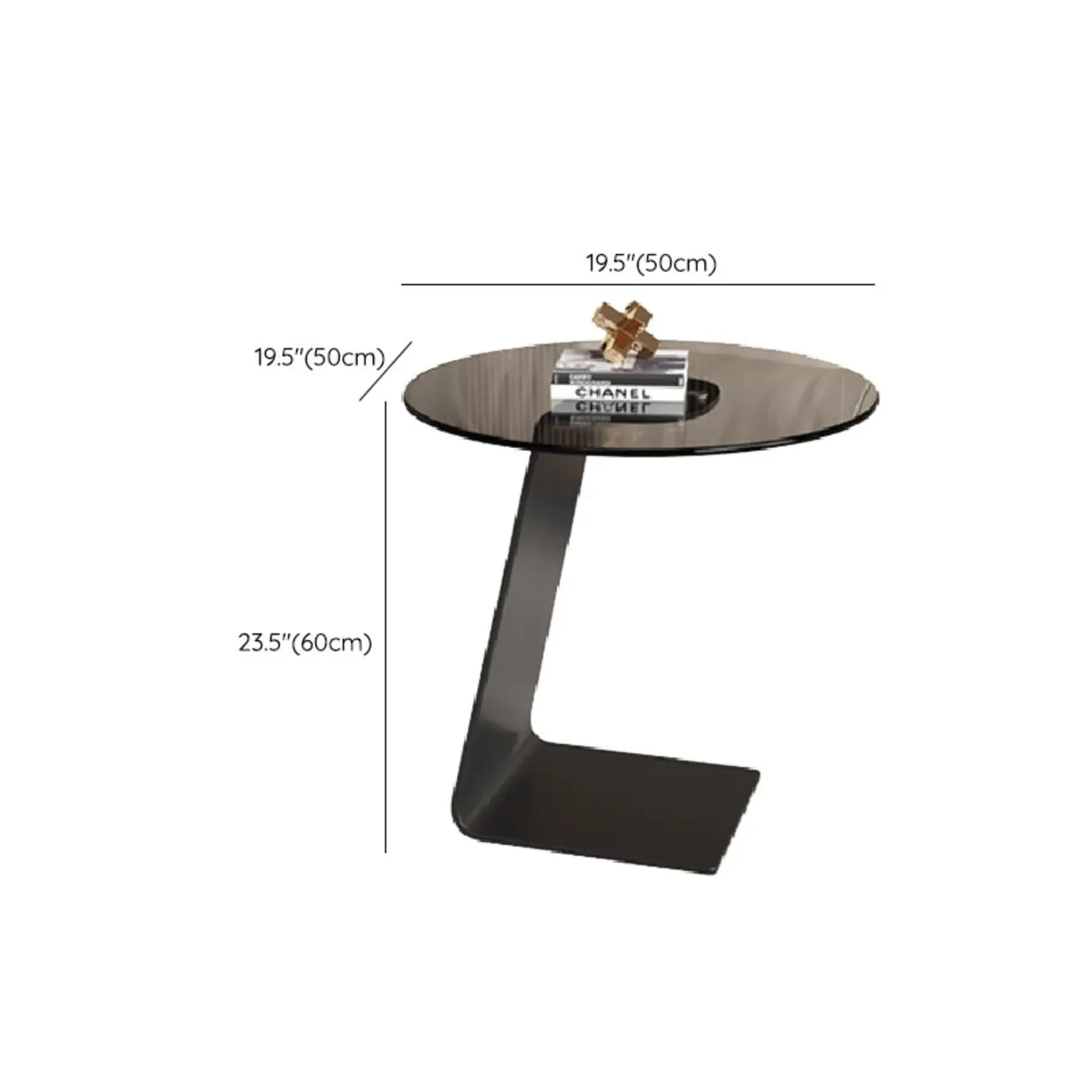 C-Shaped Glass Round End Table for Living Room