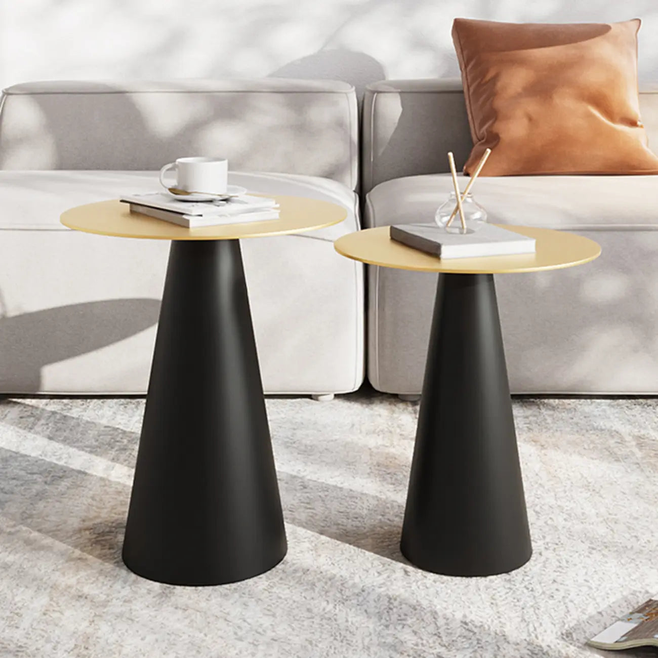 Modern Black Metal Round End Table for Living Room
