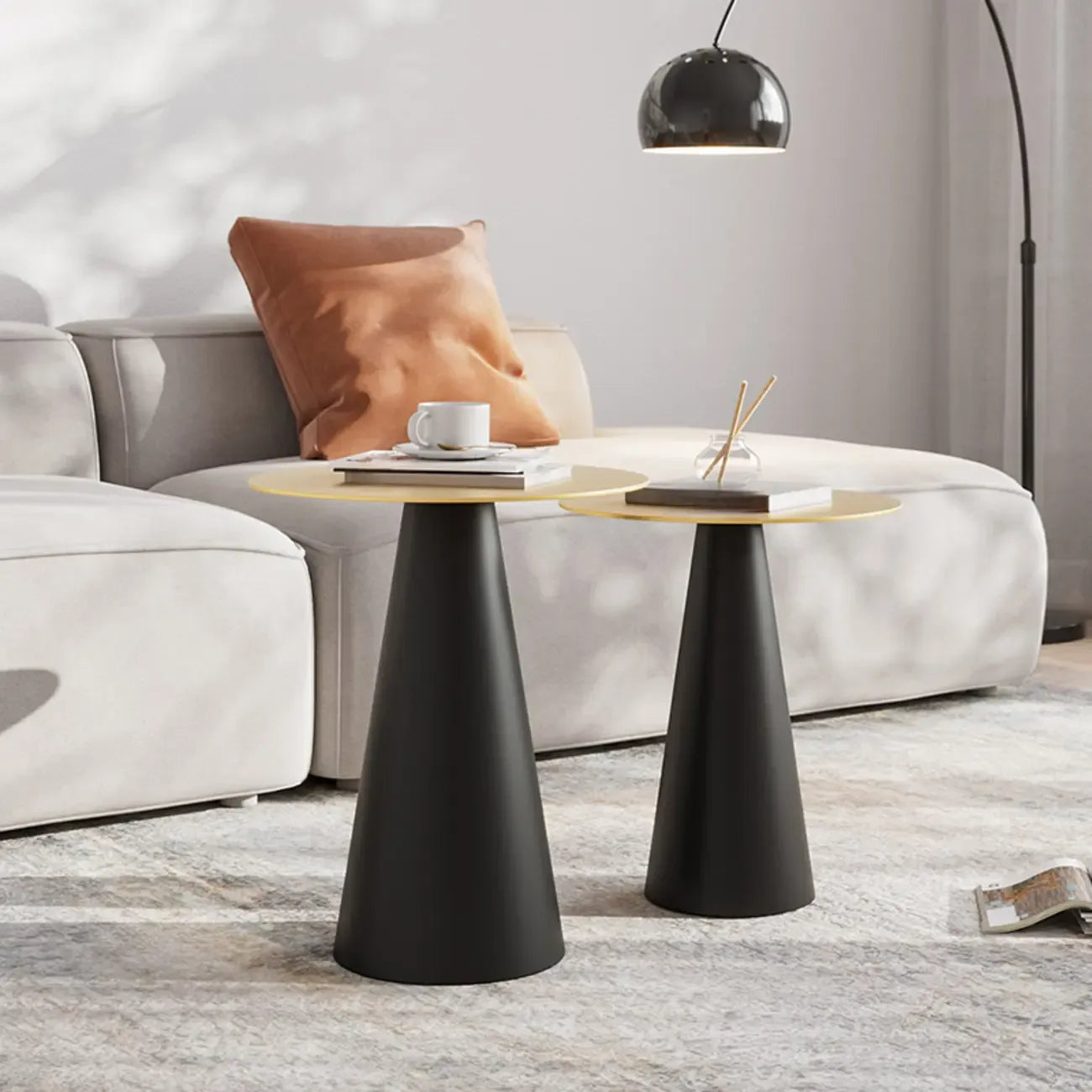 Modern Black Metal Round End Table for Living Room