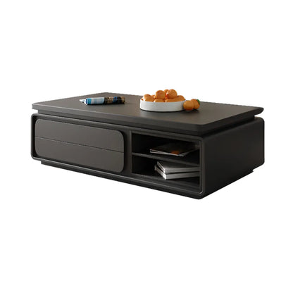 Modern Black Wooden Rectangular Coffee Table with Drawers