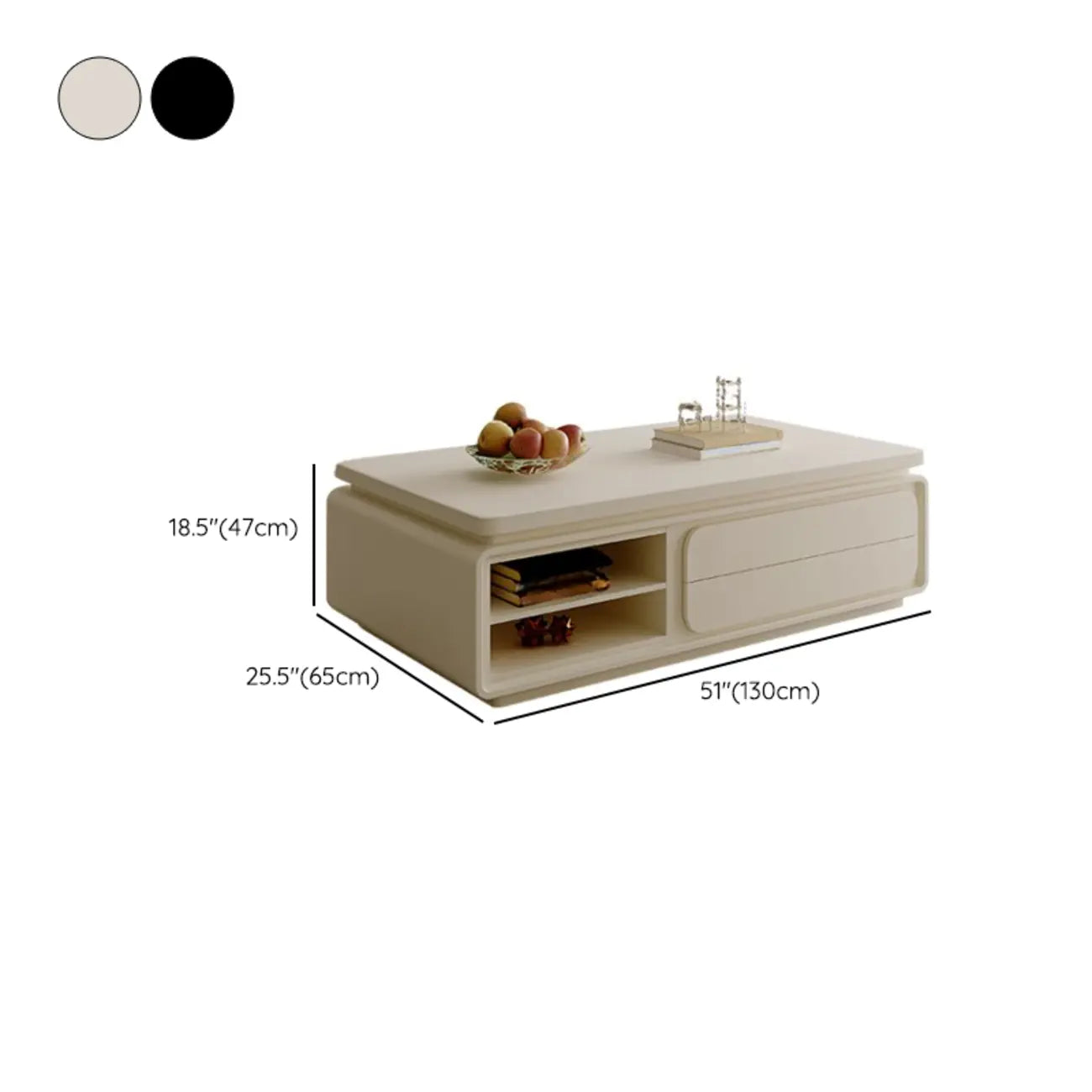 Modern Black Wooden Rectangular Coffee Table with Drawers