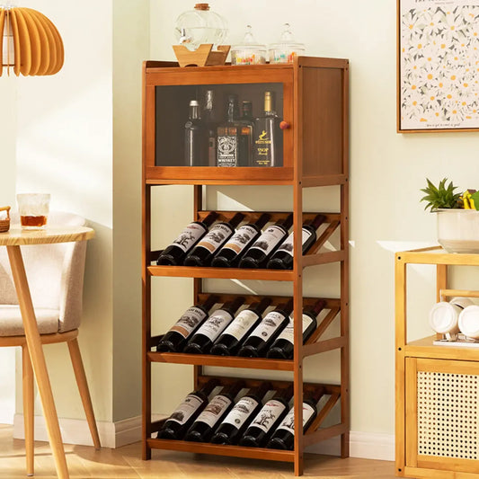 Rustic Freestanding Natural Wooden Wine Rack Cabinet