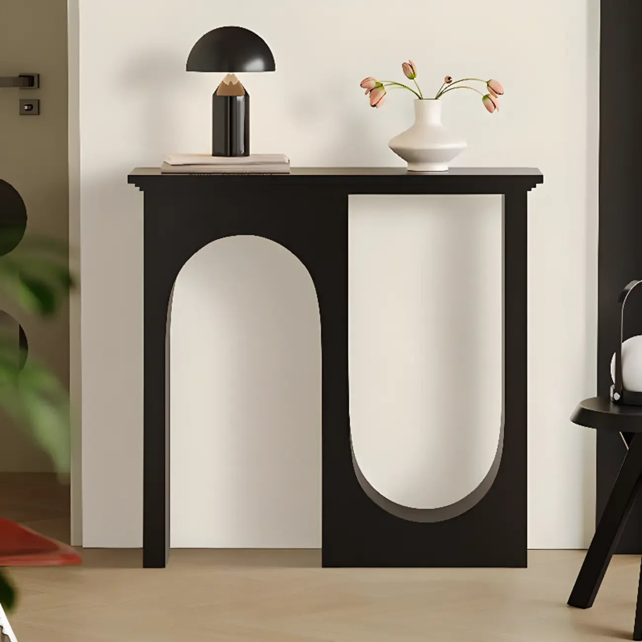 Modern Narrow Wooden Console Table with Arched Base