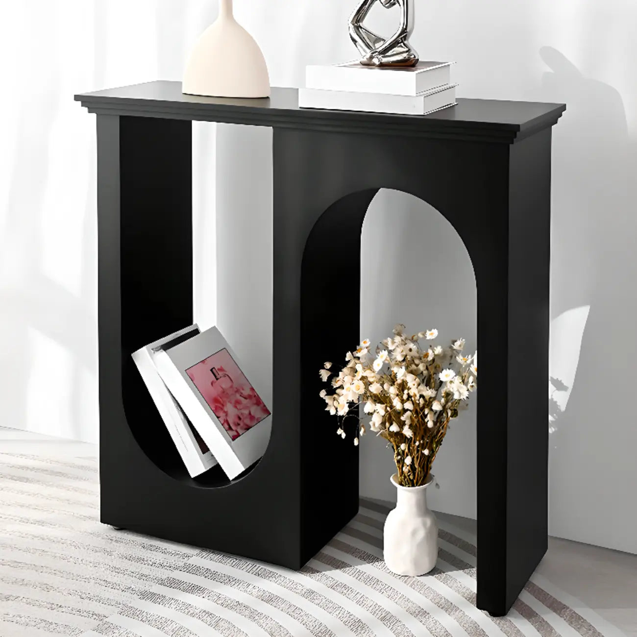 Modern Narrow Wooden Console Table with Arched Base
