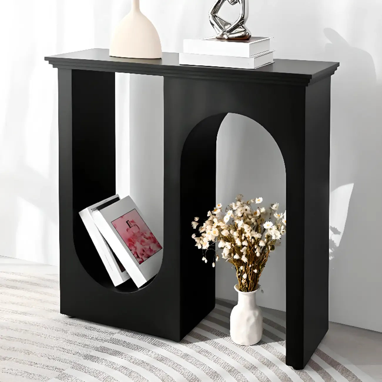 Modern Narrow Wooden Console Table with Arched Base