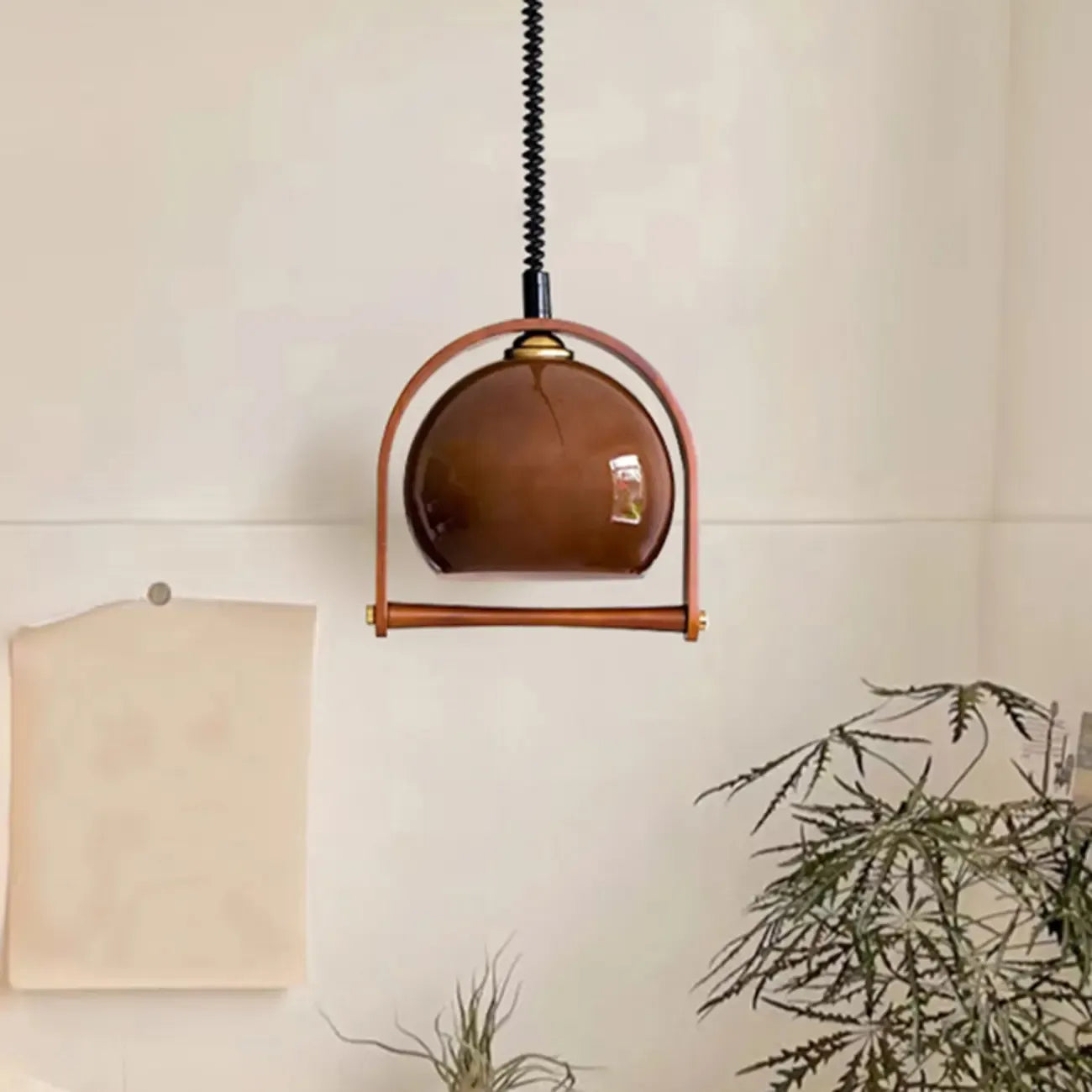Modern Brown Glass Dome Pendant Lamp