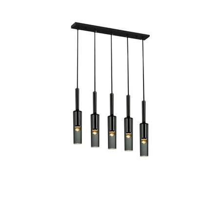 Glass Island Pendant Light Cylindrical Shape in Grey for Kitchen