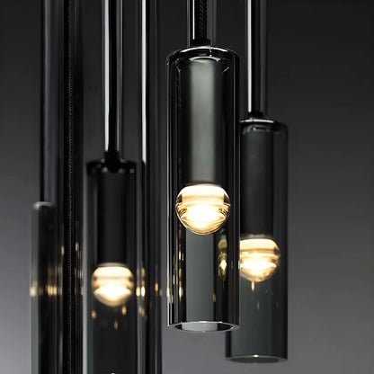 Glass Island Pendant Light Cylindrical Shape in Grey for Kitchen