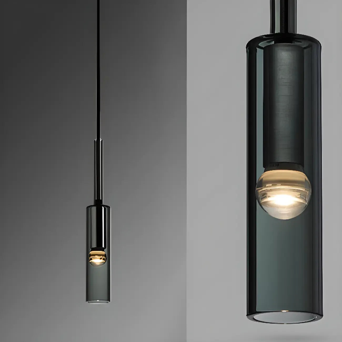 Glass Island Pendant Light Cylindrical Shape in Grey for Kitchen