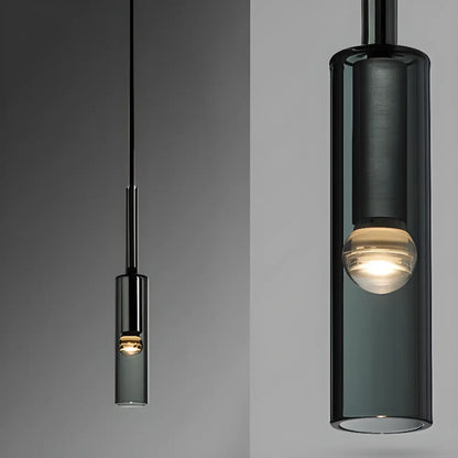 Glass Island Pendant Light Cylindrical Shape in Grey for Kitchen