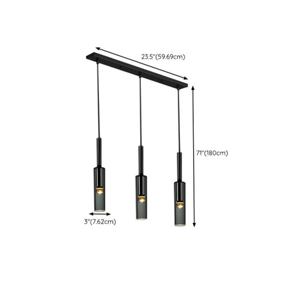 Glass Island Pendant Light Cylindrical Shape in Grey for Kitchen