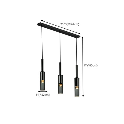 Glass Island Pendant Light Cylindrical Shape in Grey for Kitchen