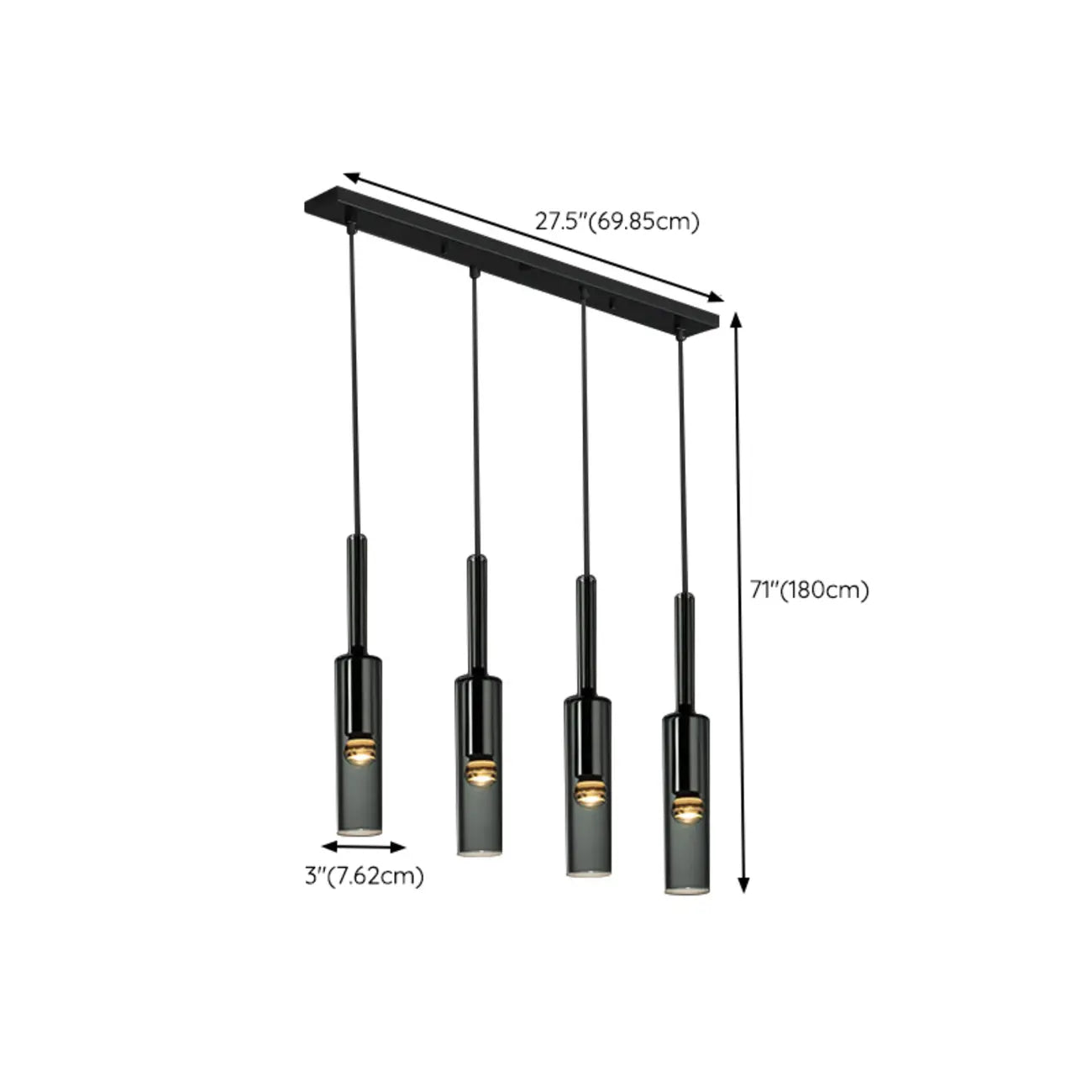 Glass Island Pendant Light Cylindrical Shape in Grey for Kitchen