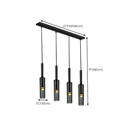 Glass Island Pendant Light Cylindrical Shape in Grey for Kitchen