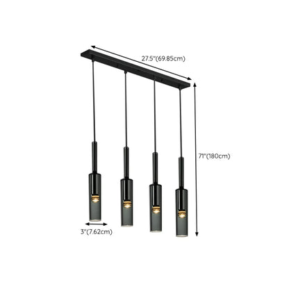 Glass Island Pendant Light Cylindrical Shape in Grey for Kitchen