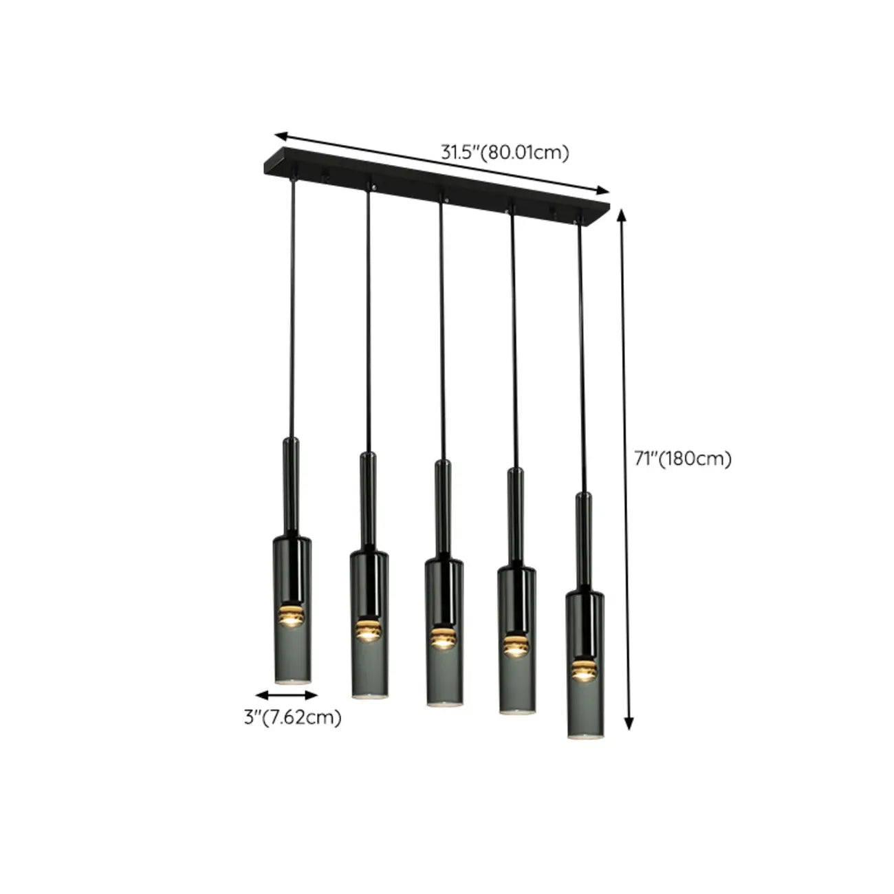 Glass Island Pendant Light Cylindrical Shape in Grey for Kitchen