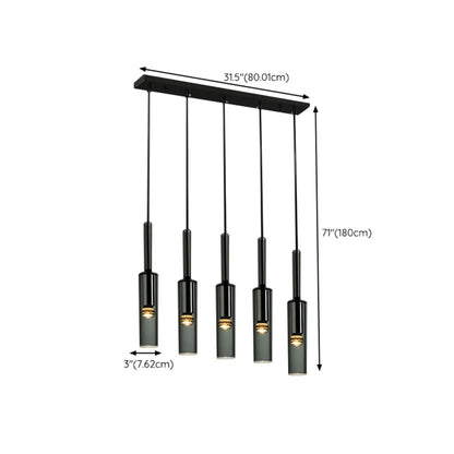 Glass Island Pendant Light Cylindrical Shape in Grey for Kitchen