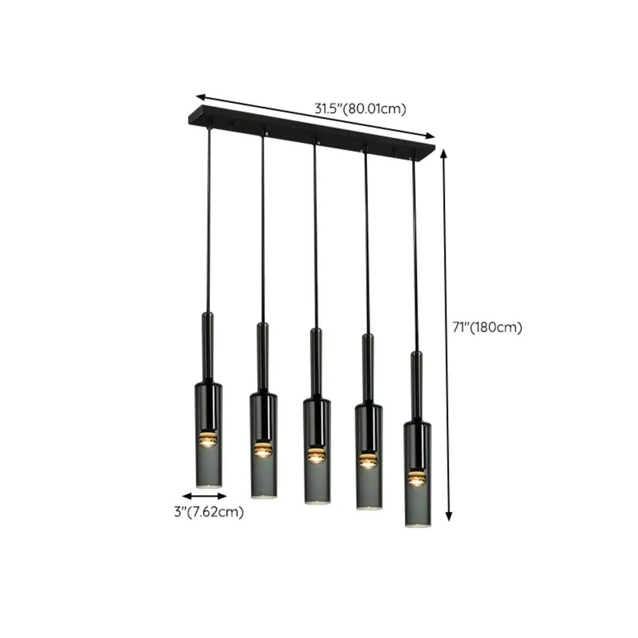 Glass Island Pendant Light Cylindrical Shape in Grey for Kitchen