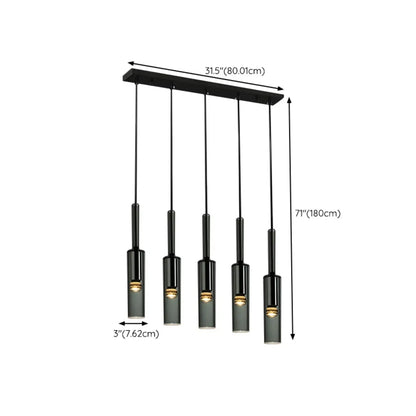 Glass Island Pendant Light Cylindrical Shape in Grey for Kitchen