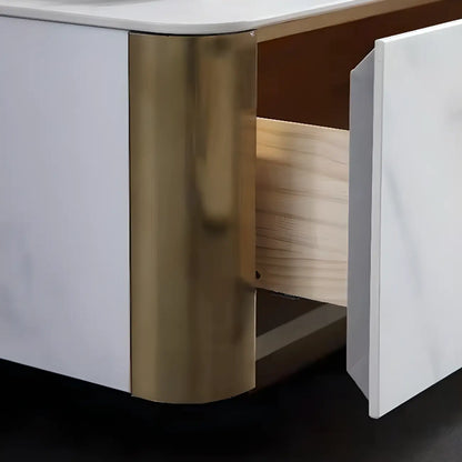 Minimalist White Stone TV Stand with Storage for Living Room