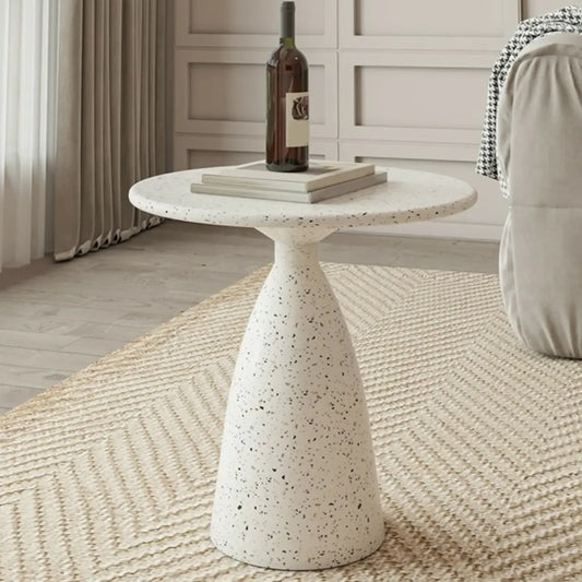 Modern Round Beige Metal End Table for Living Room
