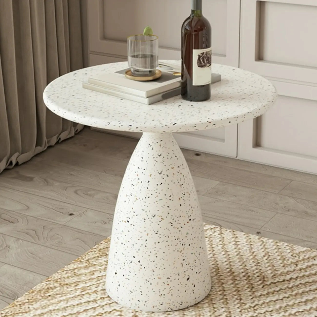 Modern Round Beige Metal End Table for Living Room