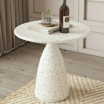 Modern Round Beige Metal End Table for Living Room