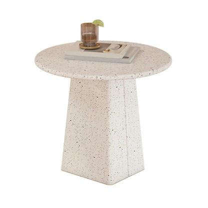 Modern Round Beige Metal End Table for Living Room