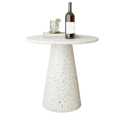 Modern Round Beige Metal End Table for Living Room