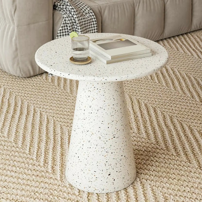 Modern Round Beige Metal End Table for Living Room