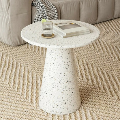 Modern Round Beige Metal End Table for Living Room