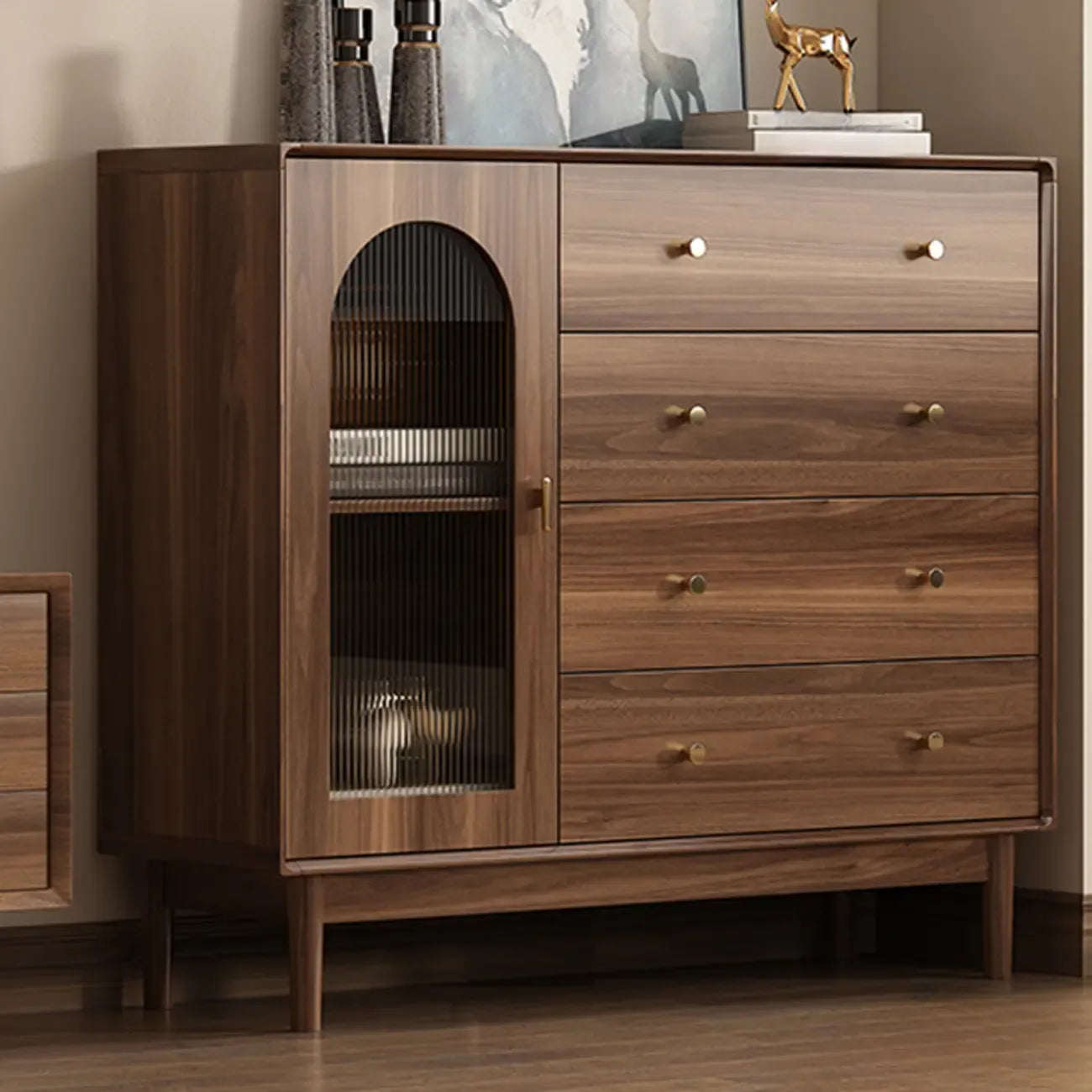 Mid-Century Modern Storage Cabinet for Parlor, Glass Door