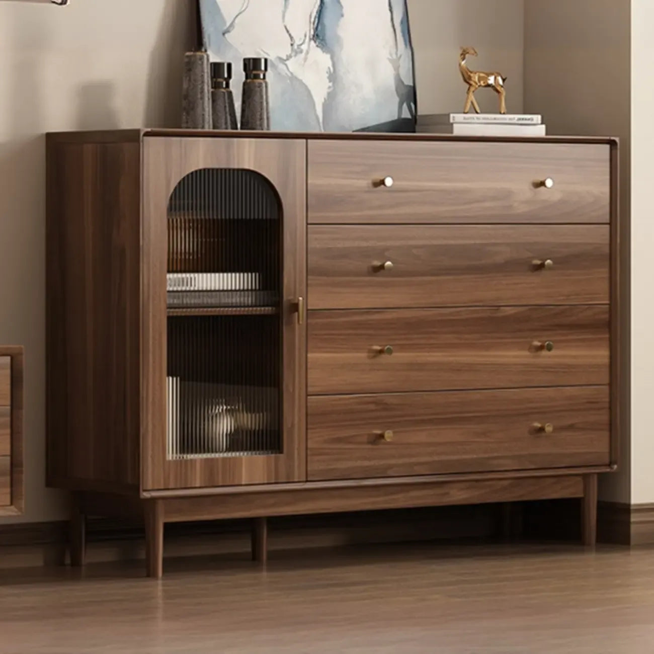 Mid-Century Modern Storage Cabinet for Parlor, Glass Door