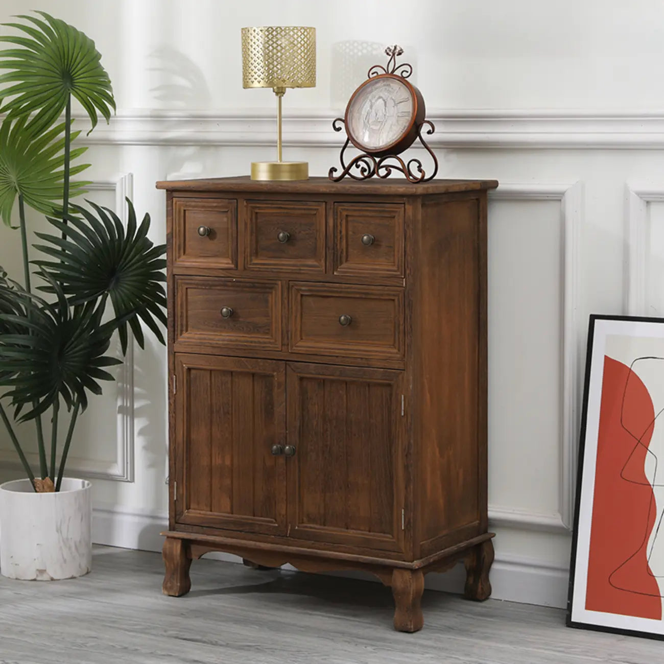 Rustic White Wooden Cabinet for Living Room with Drawers
