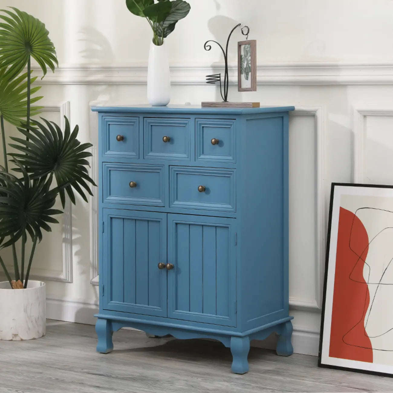 Rustic White Wooden Cabinet for Living Room with Drawers