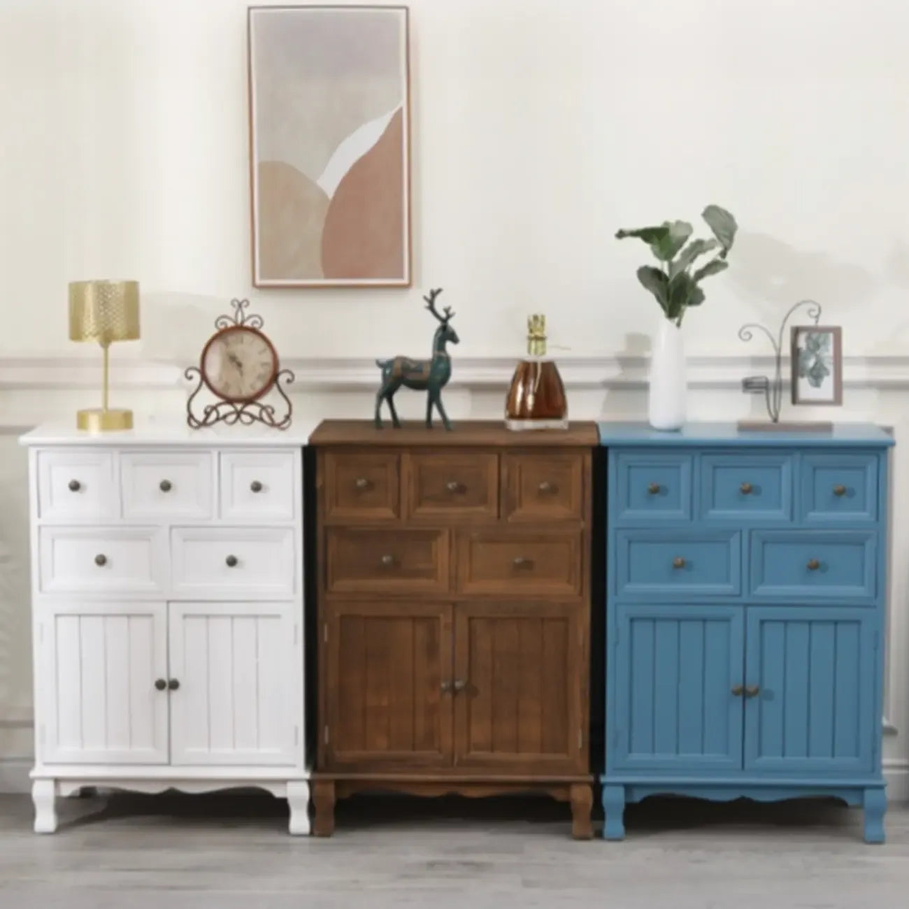 Rustic White Wooden Cabinet for Living Room with Drawers