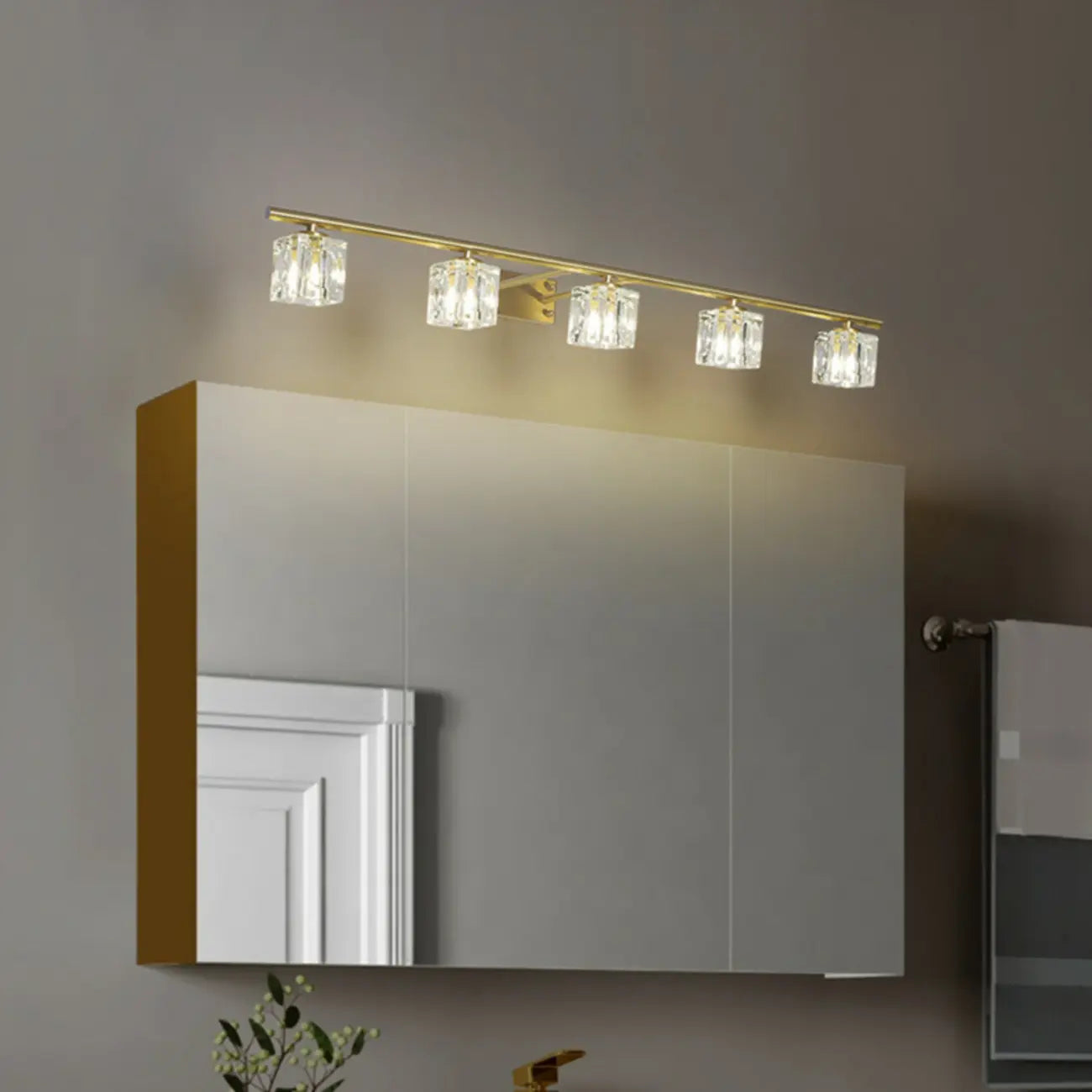 Modern Gold Bathroom Vanity Lights with Clear Crystal Shade