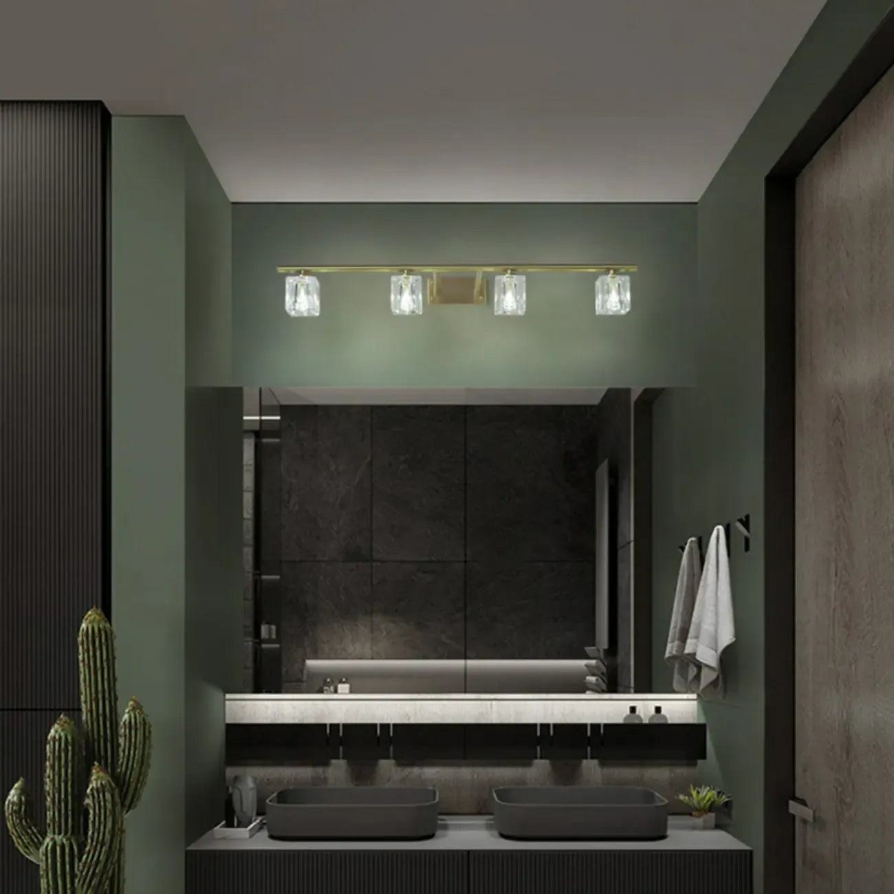 Modern Gold Bathroom Vanity Lights with Clear Crystal Shade