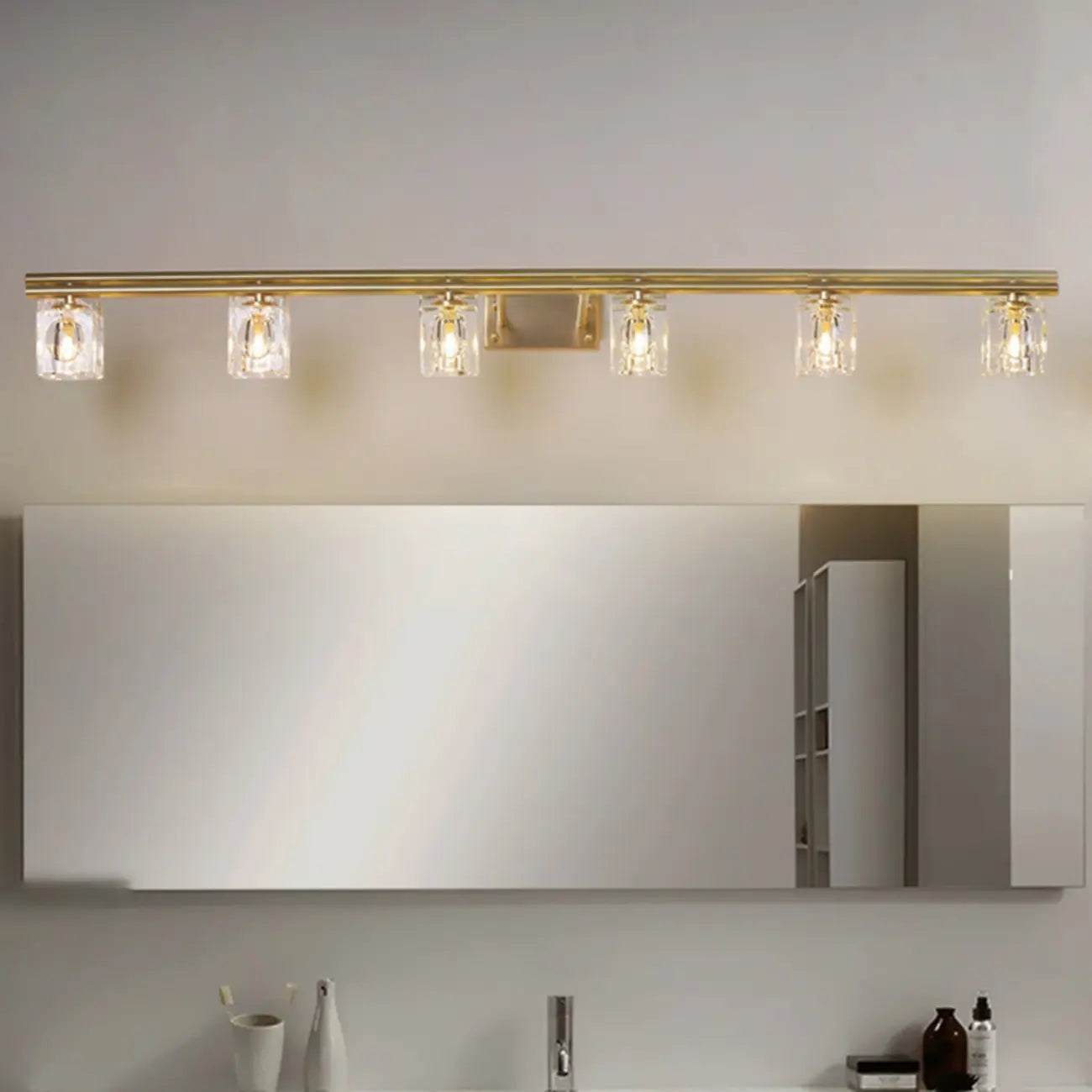 Modern Gold Bathroom Vanity Lights with Clear Crystal Shade