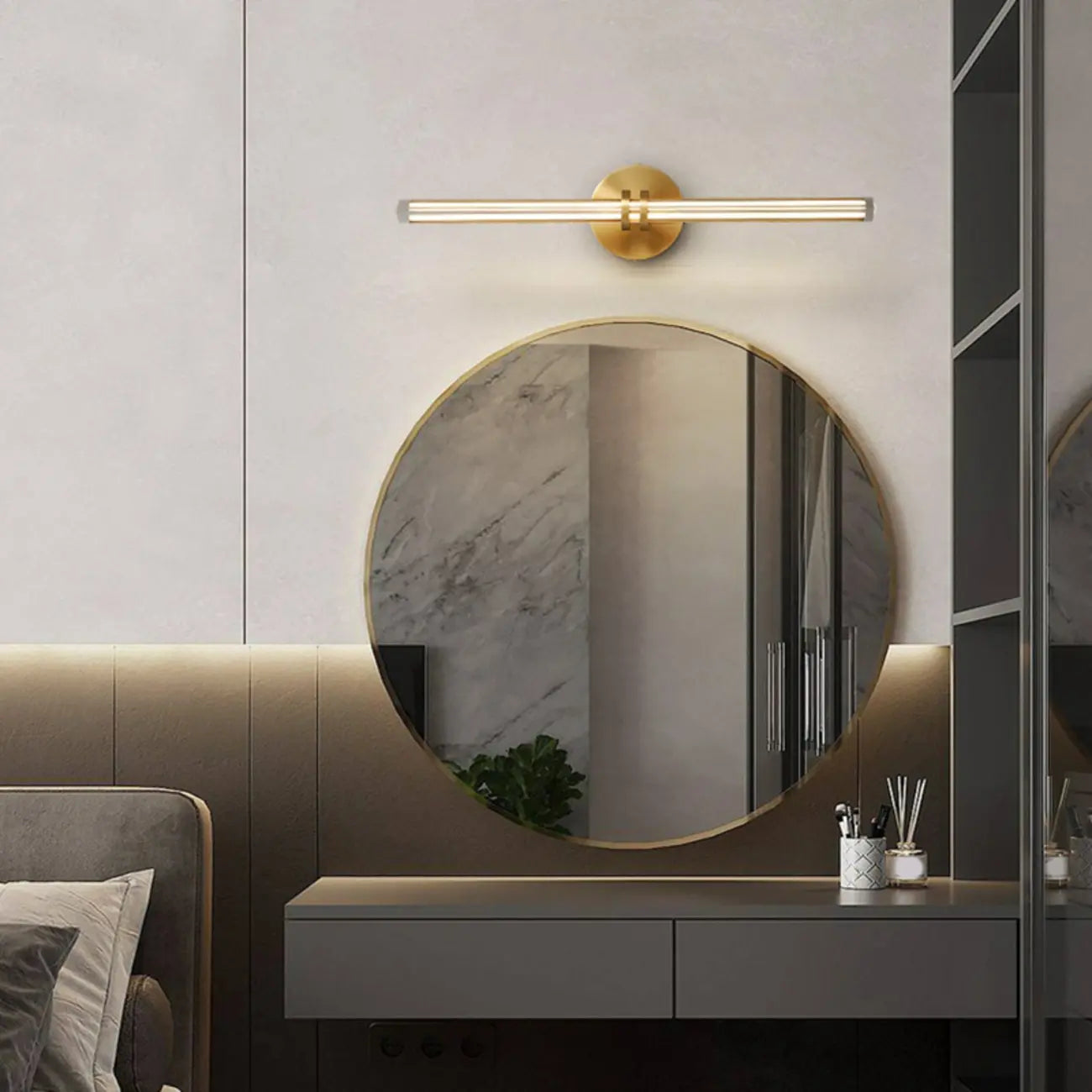 Multi Dimming Modern Linear Copper Bathroom Wall Lights