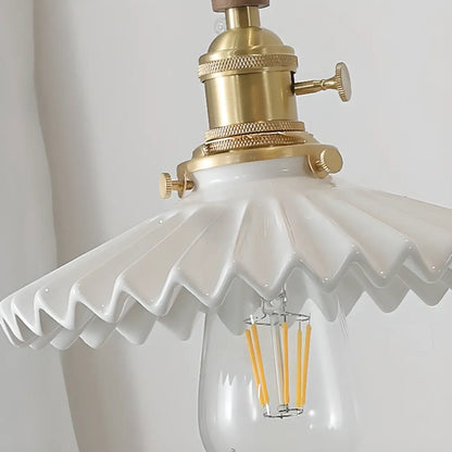 White Ceramic Floral Lampshade Pendant Light for Bedroom