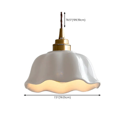 White Ceramic Floral Lampshade Pendant Light for Bedroom