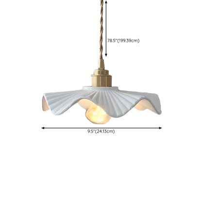 White Ceramic Floral Lampshade Pendant Light for Bedroom