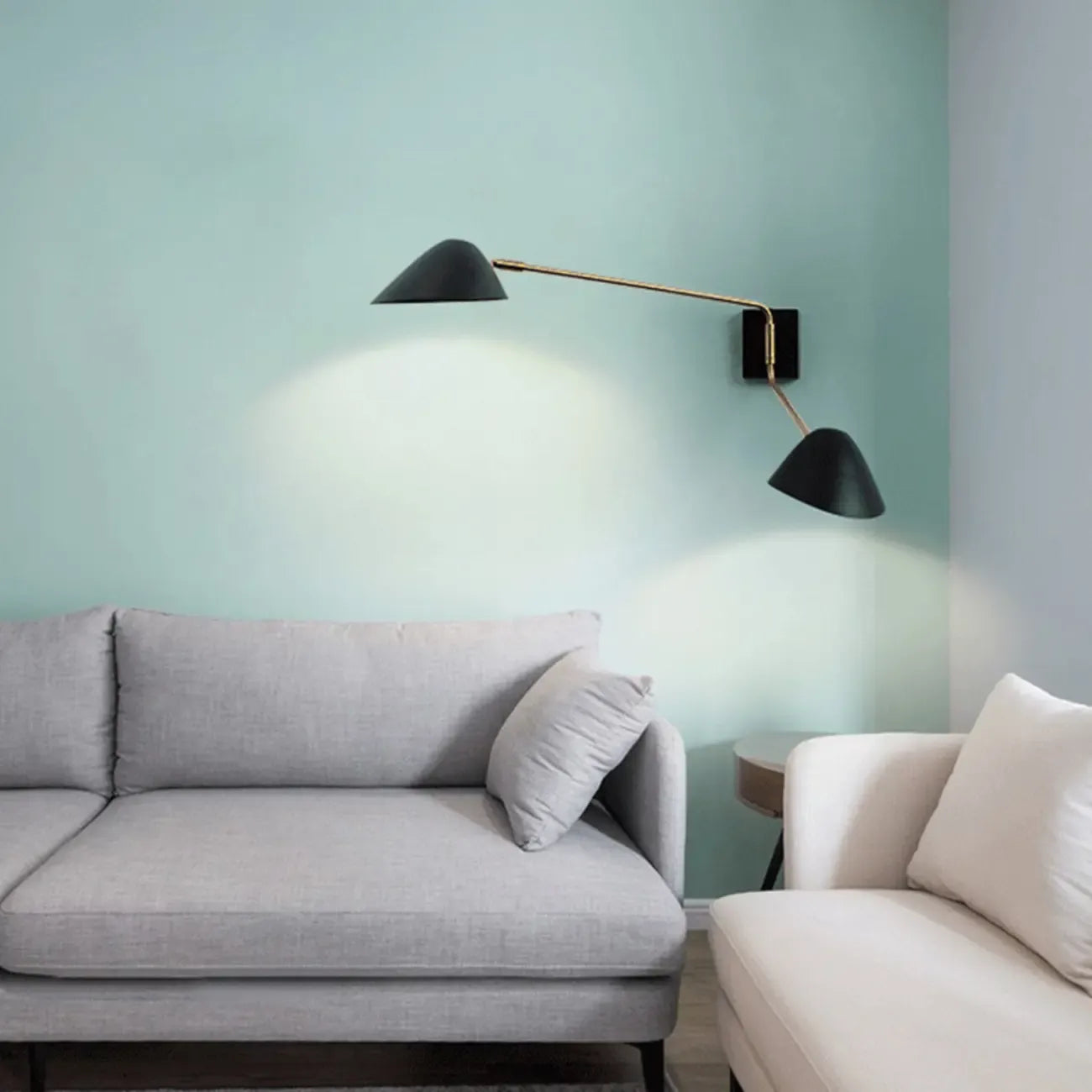 Black Metal 2-Light Swing Arm Wall Lamp for Living Room