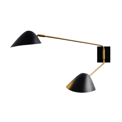 Black Metal 2-Light Swing Arm Wall Lamp for Living Room