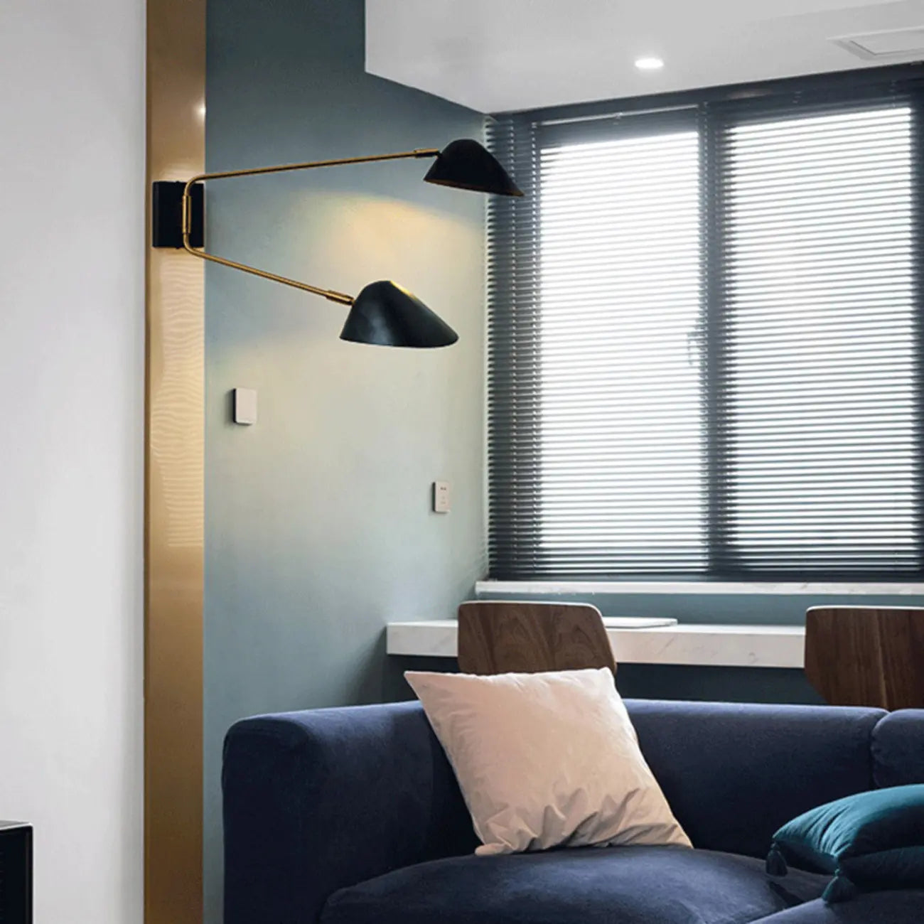 Black Metal 2-Light Swing Arm Wall Lamp for Living Room