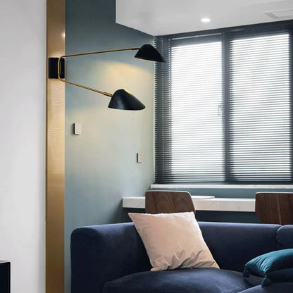 Black Metal 2-Light Swing Arm Wall Lamp for Living Room