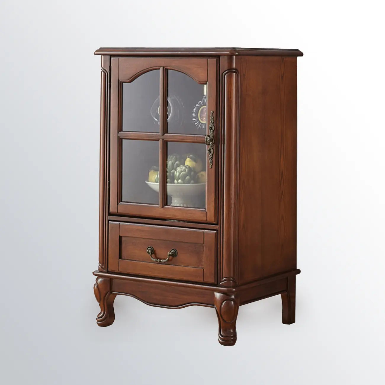 Rustic Wooden Interior Cabinet with Glass Display & Drawer