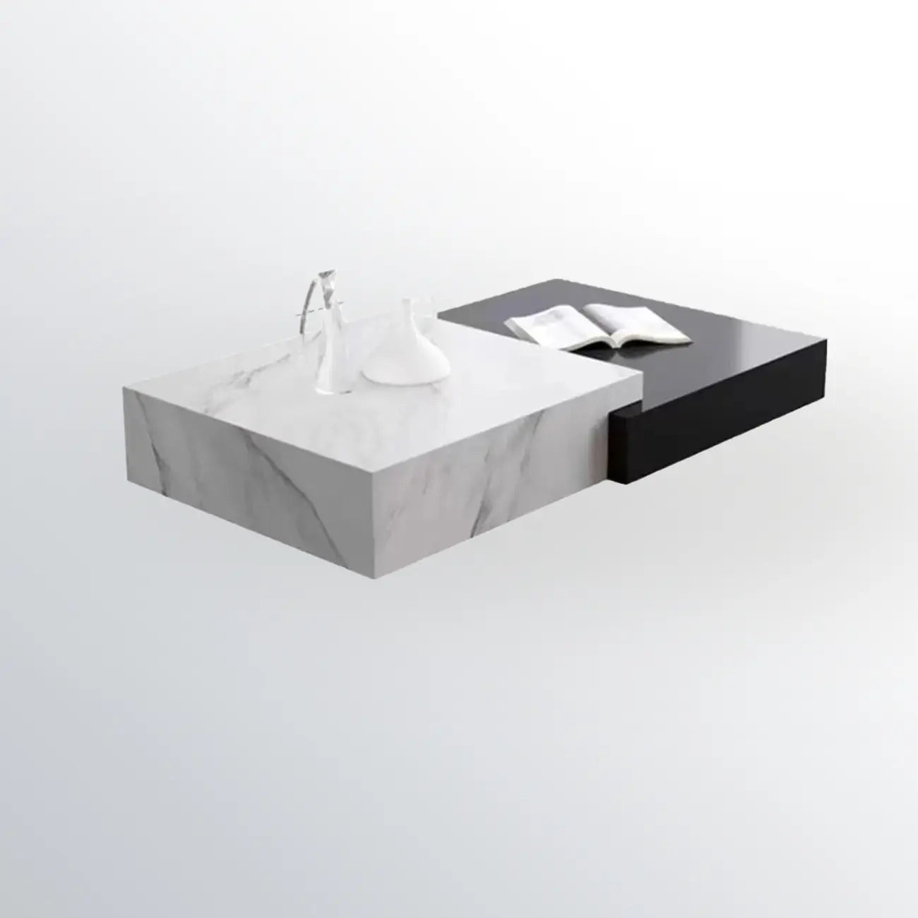 Modern Marble Nesting Coffee Table Set in Black and White
